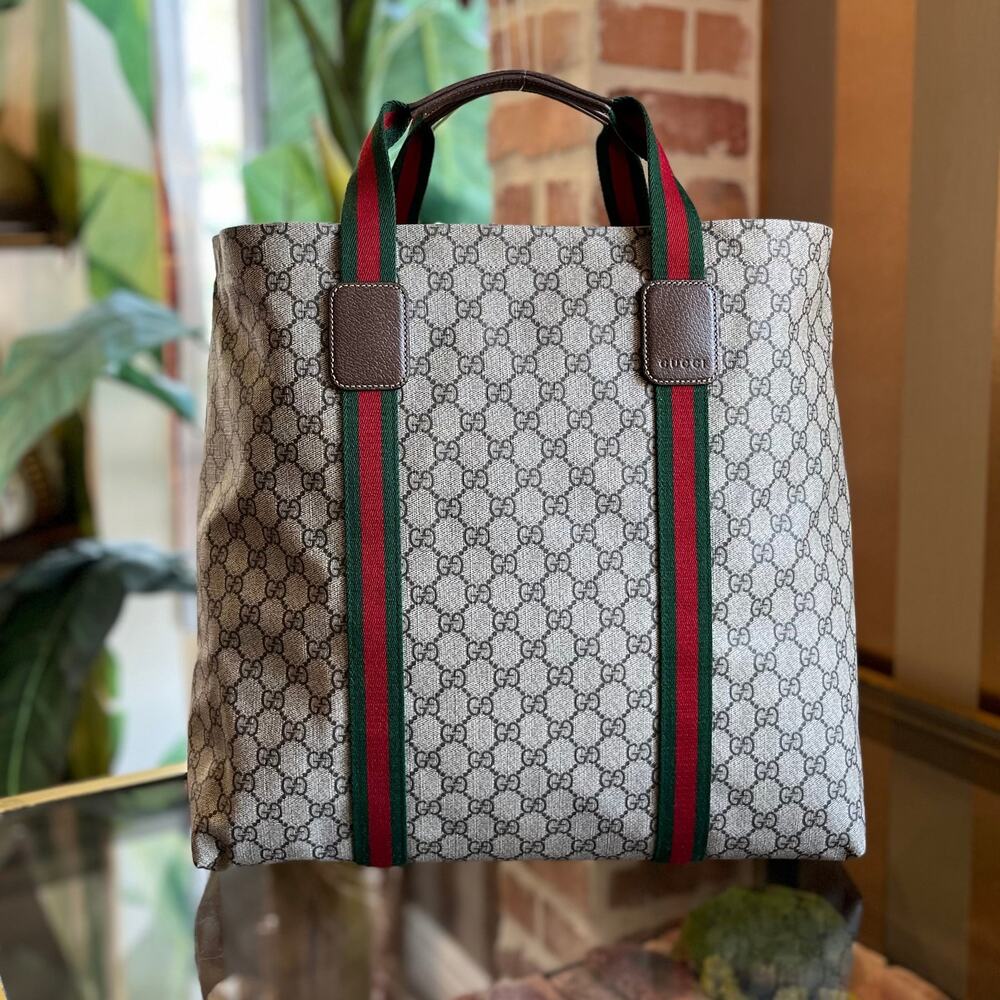GUCCI Tender GG Supreme Monogram Textured Dollar Calfskin Web Tote